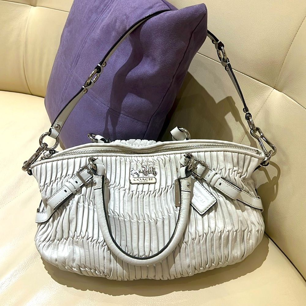 Coach 15947 Gathered White Leather Handbag with Dust Bag Included.